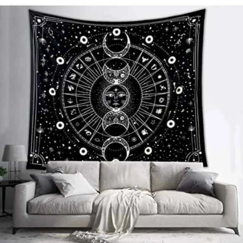Sun Moon Tapestry Black and White Wall Tapestry